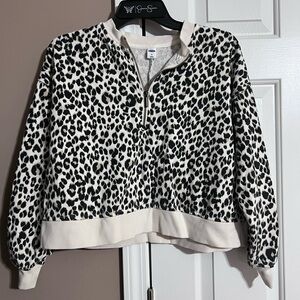Pre-owned Oversized Old Navy Black and Cream Leopard Print Sweatshirt Half-Zip
